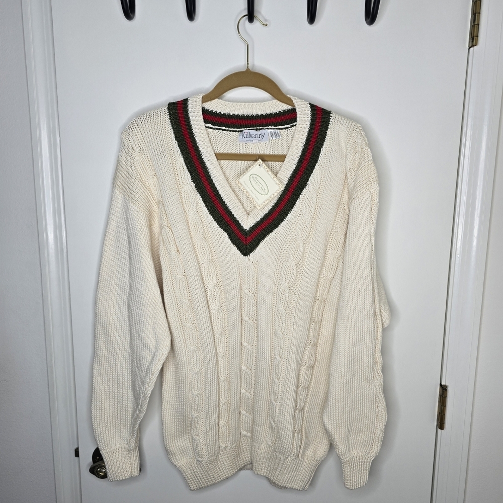 Kilkenny Blarney Woolen Mills Longsleeve Cotton V-Neck Sweater XL NWT